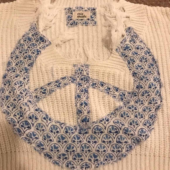 NWOT Erin Made “Good Vibes” Distressed Crop Sweater - Picture 4 of 5